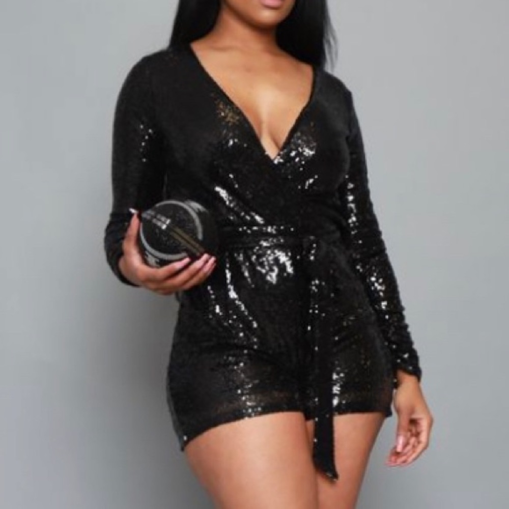 Sequin Long Sleeve Romper - Picture 1 of 7